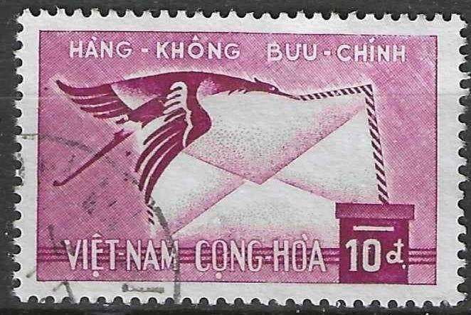 Zuid-Vietnam 1960 - Yvert 14PA - Kraanvogel met brief. (ST), Verzenden, Gestempeld, Zuidoost-Azië