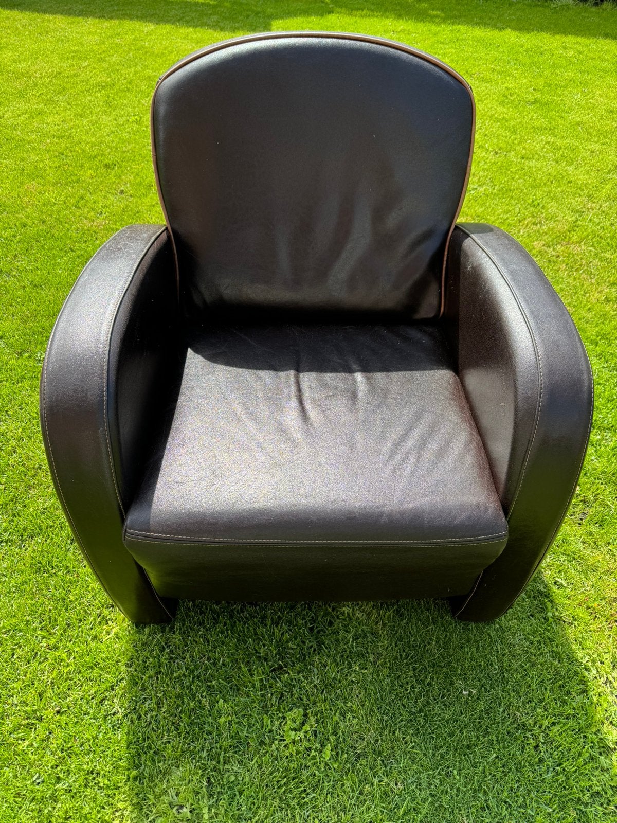 Bruin leten stoel fauteuil, Ophalen, Zo goed als nieuw