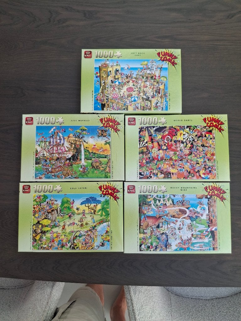 5x King Funny Comic puzzels (samen 15euro), Ophalen, 500 t/m 1500 stukjes, Zo goed als nieuw