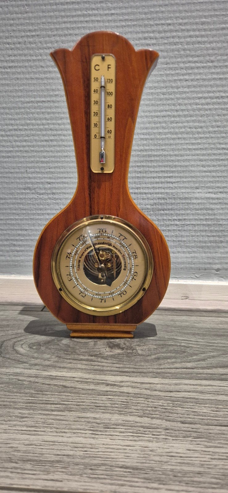 Vintage Barometer en Thermometer - Hout, Ophalen of Verzenden, Gebruikt, Weerstation