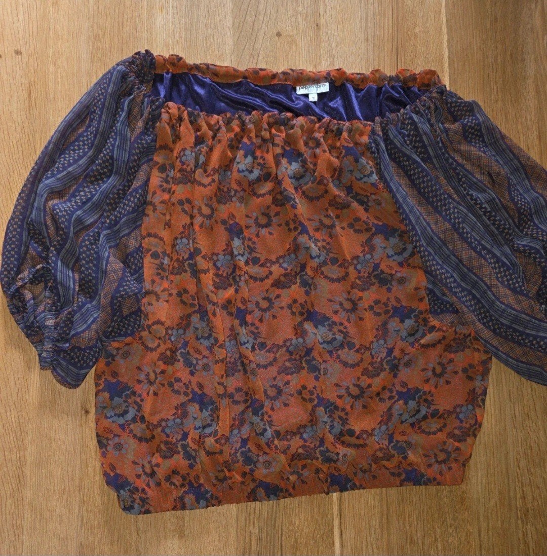 Peppercorn Blouse Maat M/L - Oranje/Blauw Bloemenprint, Maat 38/40 (M), Oranje, Ophalen of Verzenden, Gedragen