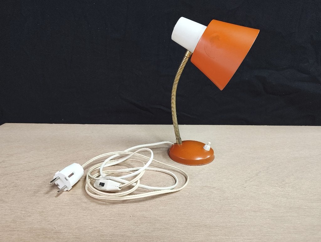 Vintage Oranje Bureaulamp met Flexibele Arm, Huis en Inrichting, Lampen | Tafellampen, Ophalen, Bureaulamp, Gebruikt, Overige merken