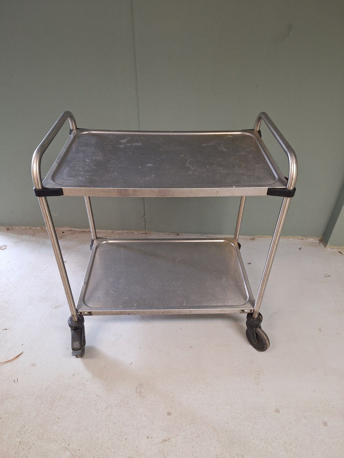 Vintage RVS Serveerwagen met 2 Bladen en Wielen, Ophalen of Verzenden, Gebruikt