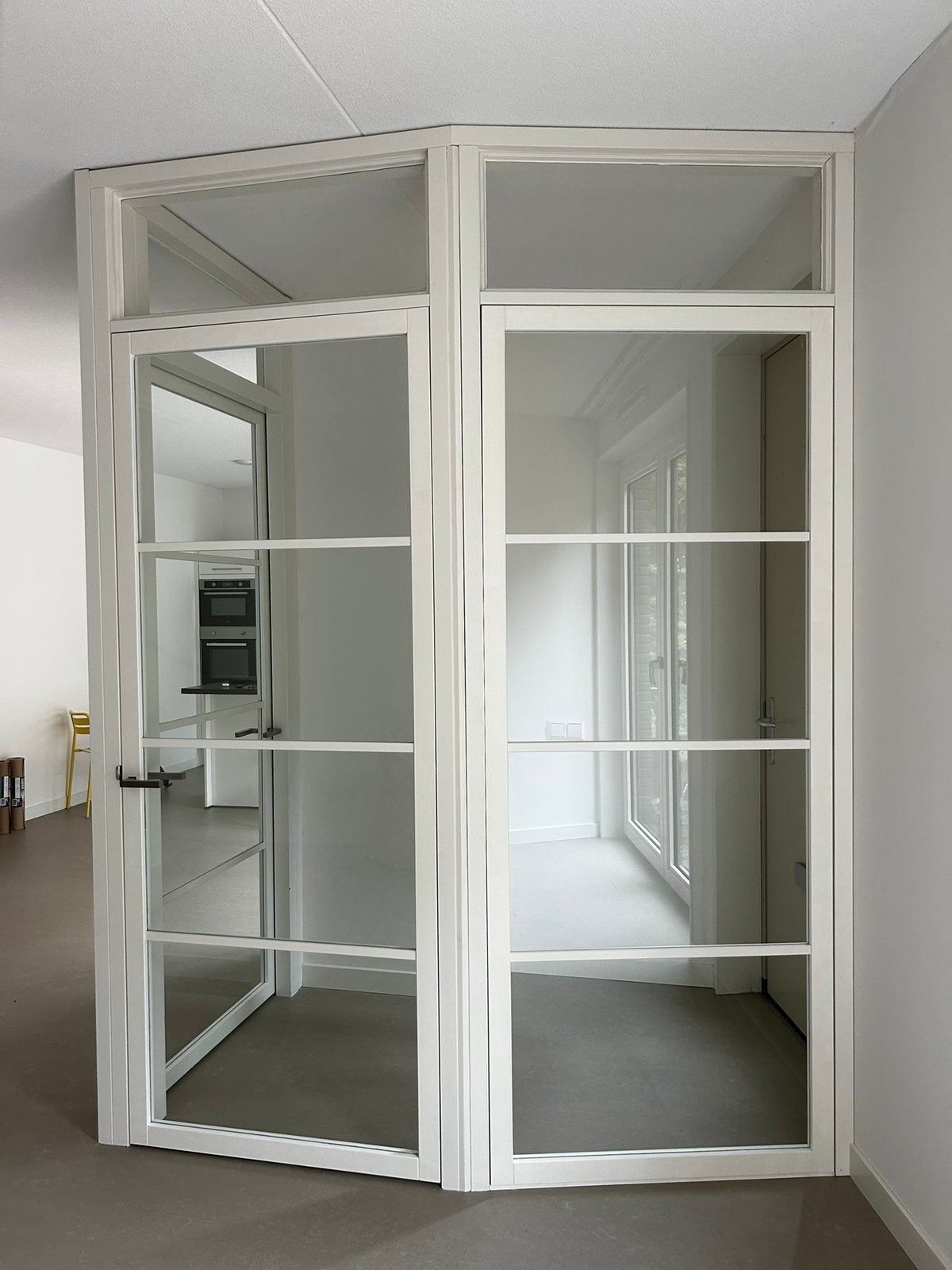 2 glazen deuren + vast paneel met houten kozijn – 278 cm, Raamkozijn, Zo goed als nieuw, Inclusief glas, 225 cm of meer