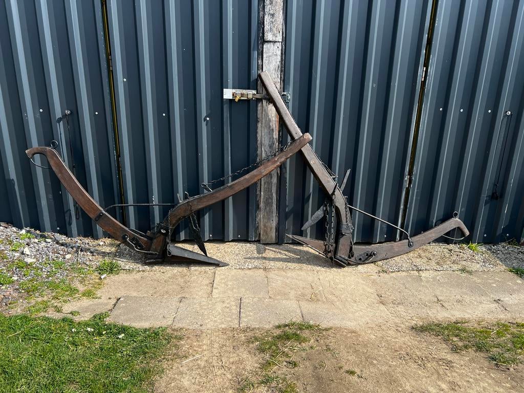 Antieke houten ploeg - Decoratief landbouwwerktuig, Ophalen of Verzenden