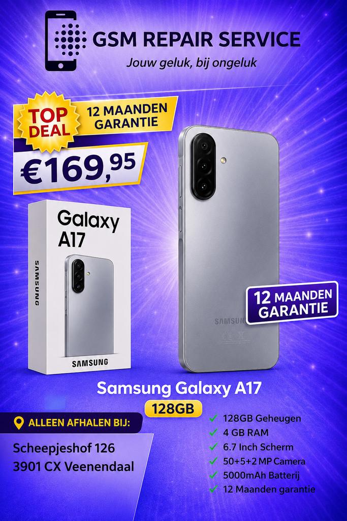 Samsung Galaxy A17 128GB  Zilver – Nieuw 12 Maanden Garantie, Computers en Software, USB Sticks, Ophalen, Nieuw, 128 GB