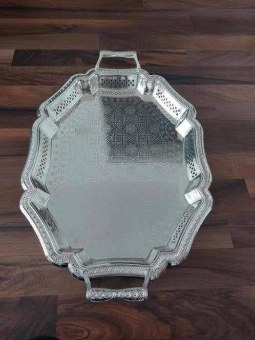 Verzilveren metalen dienblad, 50x34x4cm, nieuwe. ophalen, Ophalen of Verzenden, Nieuw, Rond, Metaal