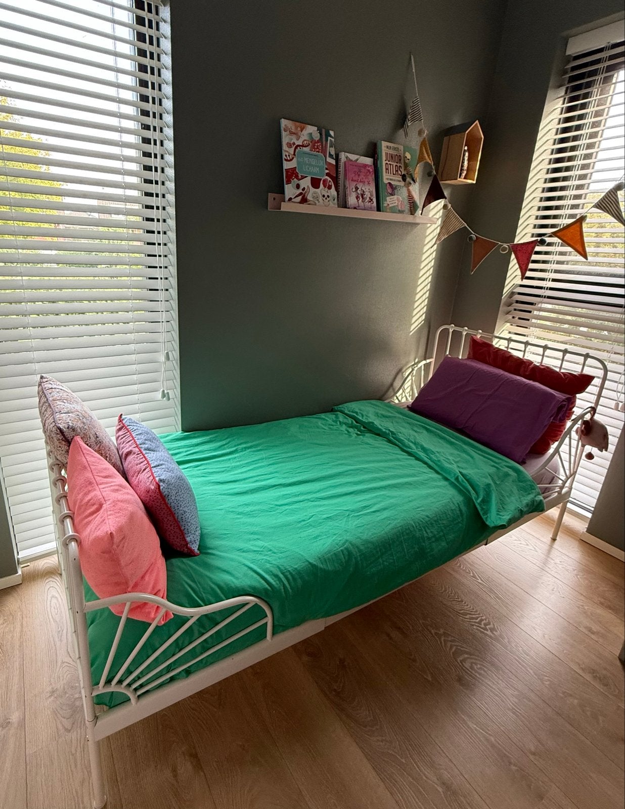 IKEA Minnen uitschuifbed - Wit metaal, Eenpersoons, Wit, Ophalen of Verzenden, 80 cm