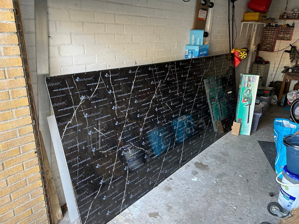 Aluminium composiet spatwand keukenpaneel marmer 3050x1250mm, Ophalen, 100 tot 150 cm, 200 cm of meer, Zwart