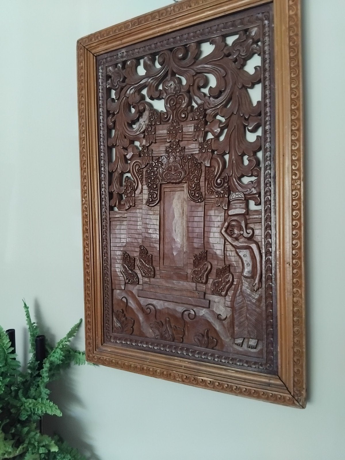 Handgesneden Balinees houten wandpaneel, Antiek en Kunst, Kunst | Beelden en Houtsnijwerken, Handgemaakt, Wanddecoratie, Scène