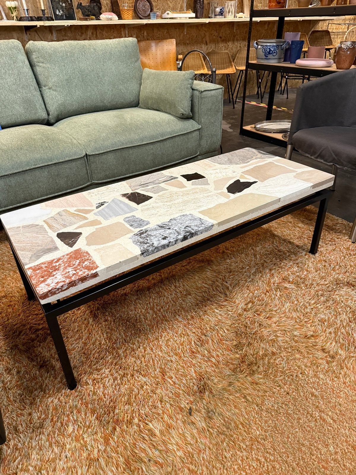 Vintage Terrazzo Salontafel Jaren '60 - Uniek Mozaïek Blad, Huis en Inrichting, Tafels | Salontafels, .., Gebruikt, 100 tot 150 cm