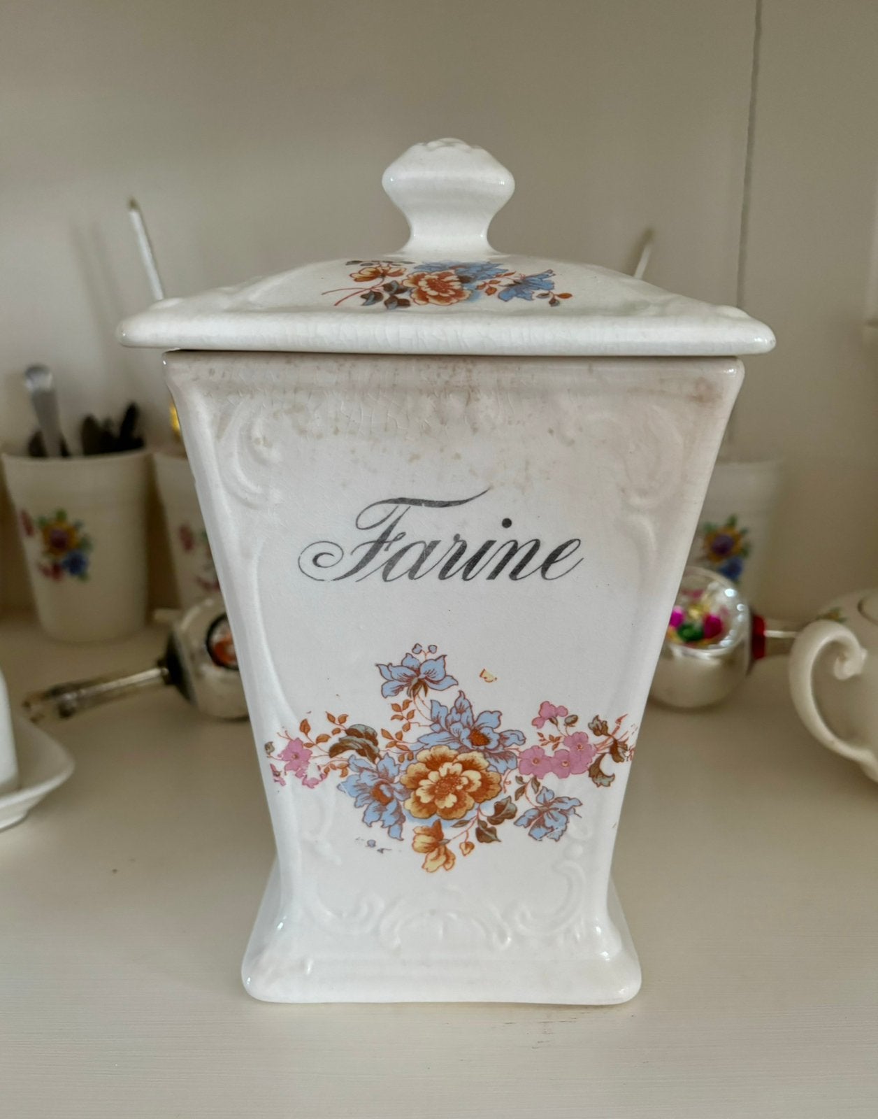 Beocante voorraadpot Farine bloemen, Ophalen of Verzenden