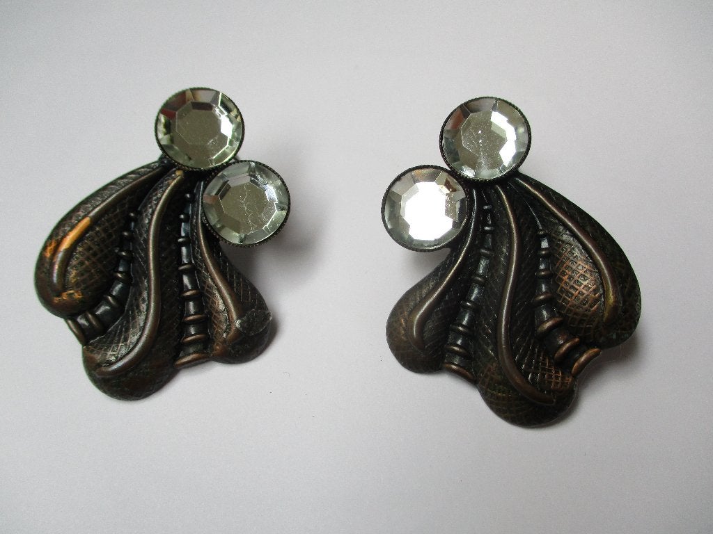 Donker koper kleur vintage aparte oude klem oorbellen, Sieraden, Tassen en Uiterlijk, Verzenden, Overige materialen, Oorbellen