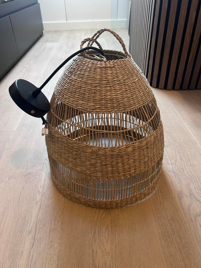 Rieten lamp Ikea + snoerpendel metaal zwart, Ophalen, Zo goed als nieuw, Overige materialen, Minder dan 50 cm