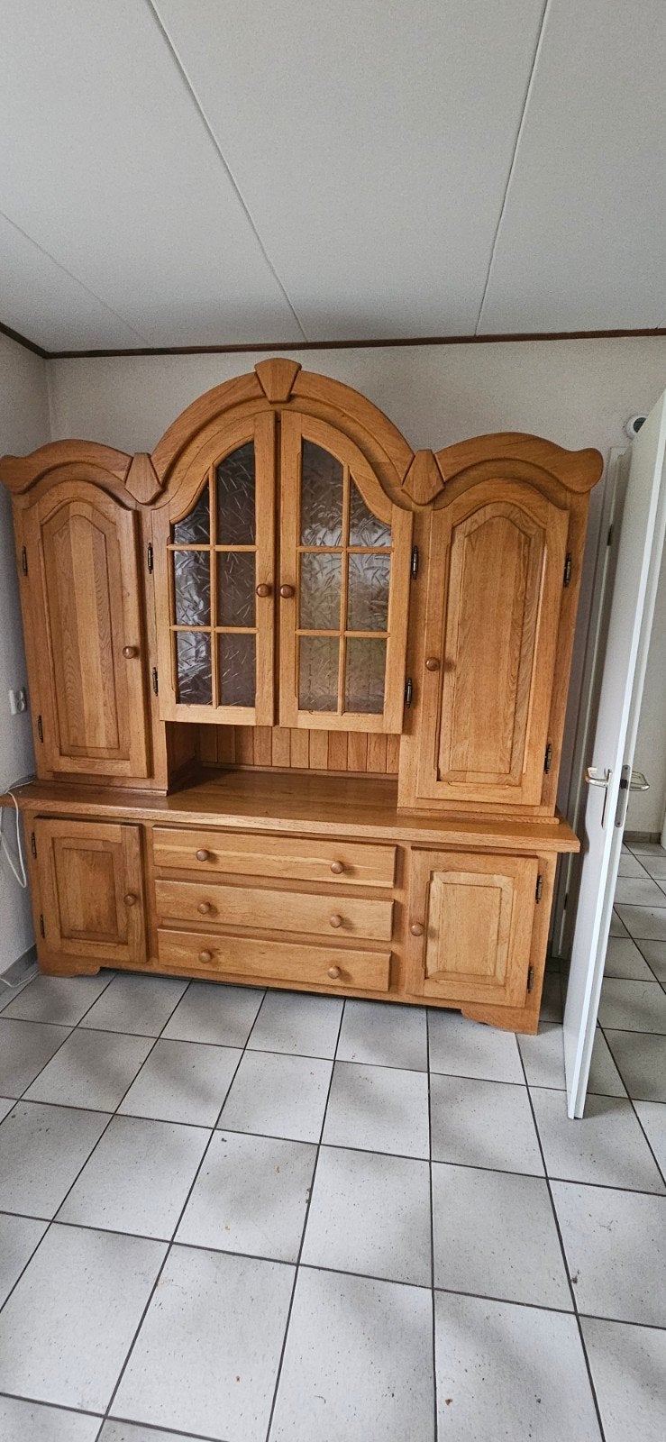 Klassieke, tweedelige eikenhouten buffetkast, Ophalen, 200 cm of meer, 150 tot 200 cm, Eikenhout