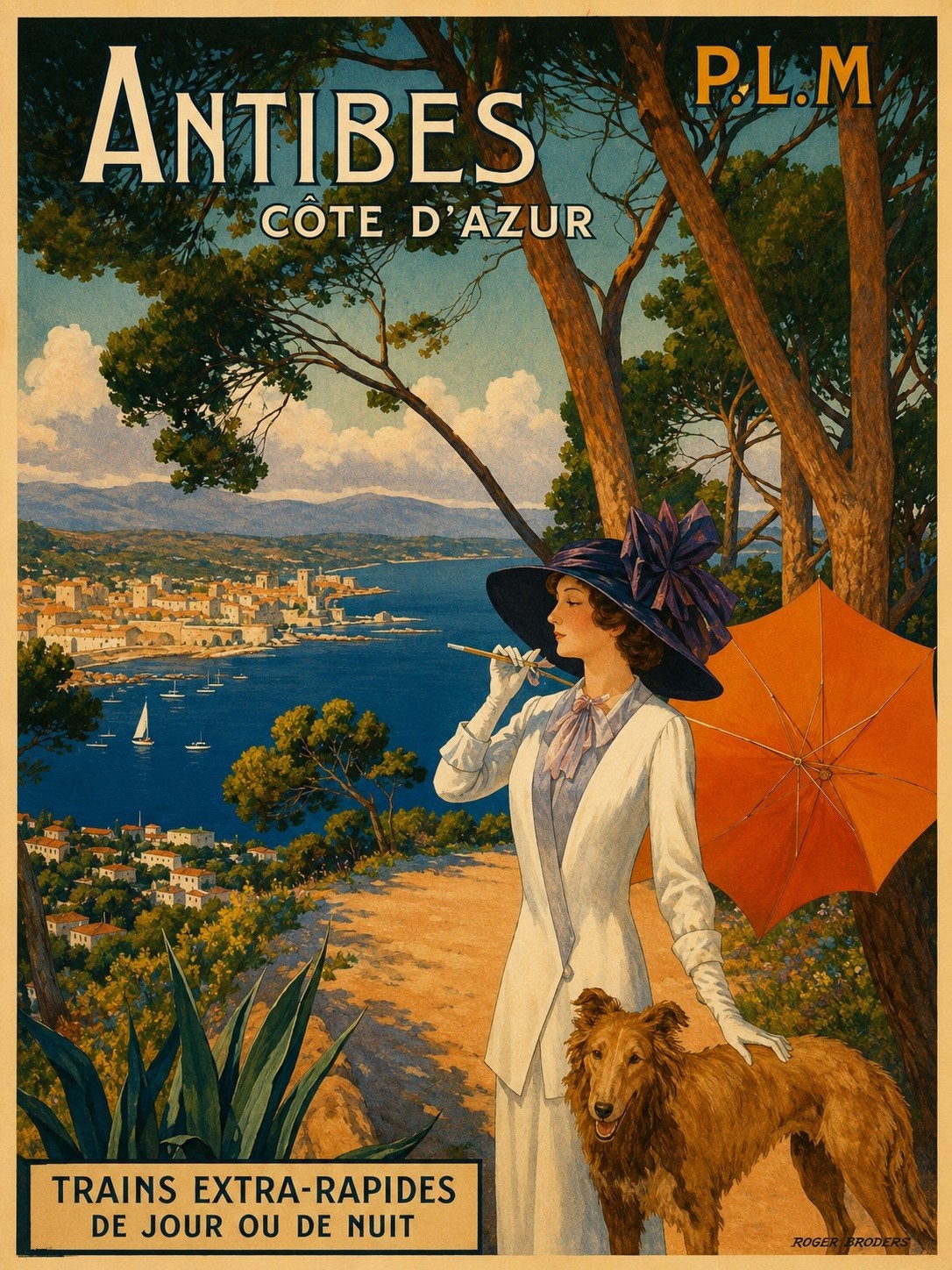 Vintage Antibes Côte d'Azur Reclameposter - Roger Broders, Ophalen of Verzenden