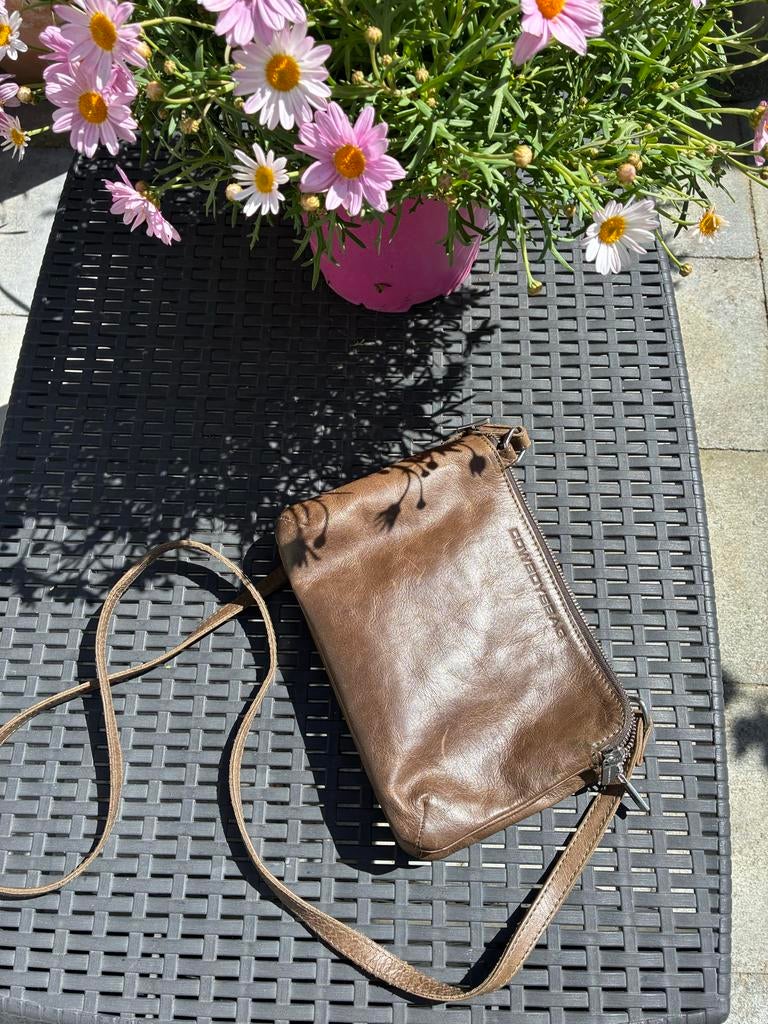 Olifant grijs/bruine leren schoudertas Cowboysbag, Overige merken, Gebruikt, Overige kleuren, Ophalen of Verzenden