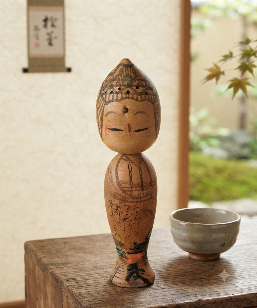 Prachtige Kannon Kokeshi, Antiek en Kunst, Hout, Verzenden, 18 cm, Japan