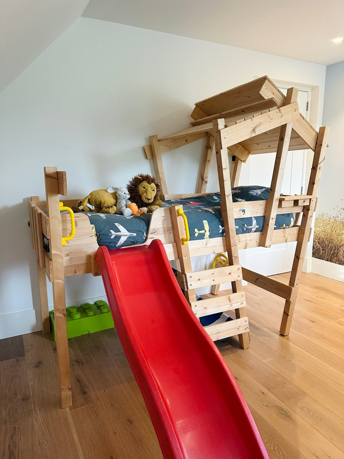 WICKEY Kinderbed Hoogslaper met rode glijbaan, Ophalen, Gebruikt, Eenpersoons, 160 tot 180 cm
