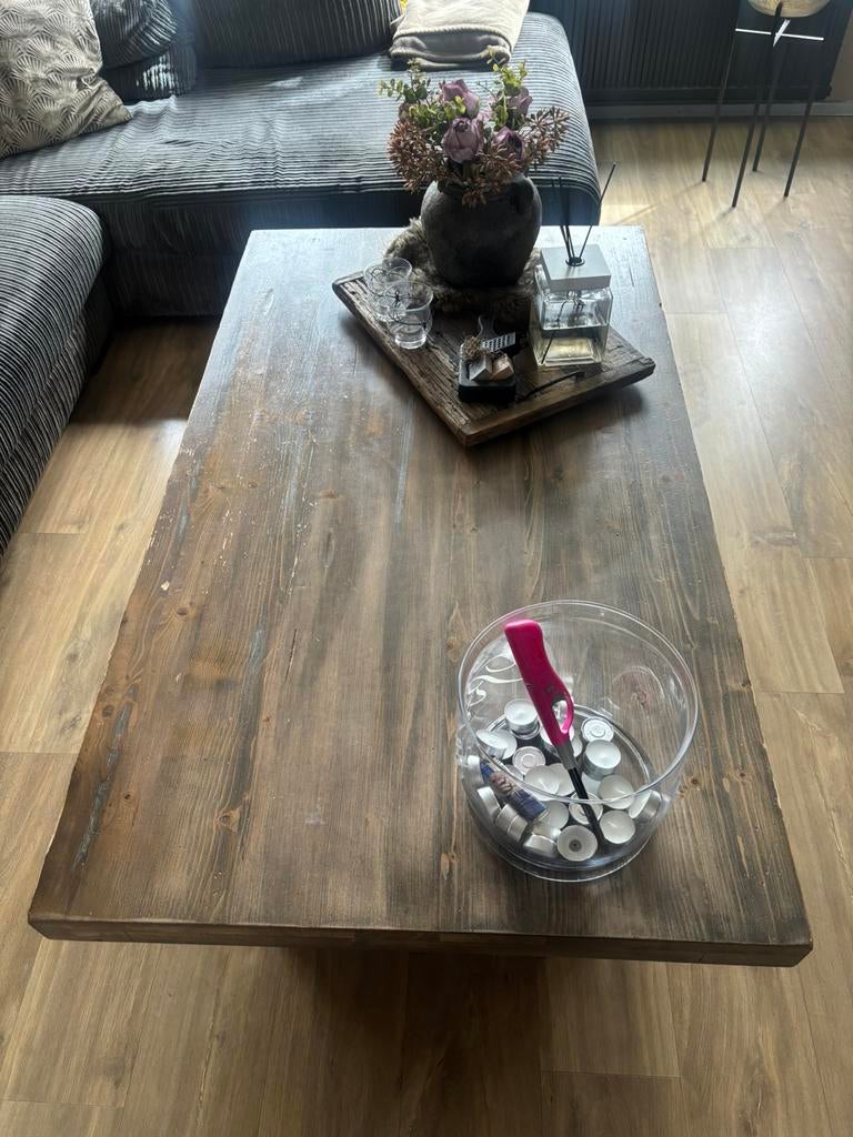 Stoere Kloostertafel/ salontafel van massief hout, Ophalen, Landelijk, Stoer en sober, Gebruikt, 100 tot 150 cm