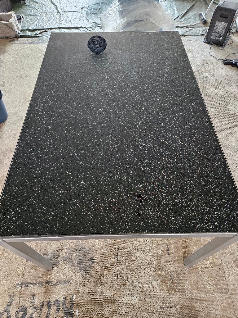 Eettafel glazen blad met gekleurde spikkels erin, Huis en Inrichting, Ophalen, 100 tot 150 cm, 50 tot 100 cm, Zo goed als nieuw