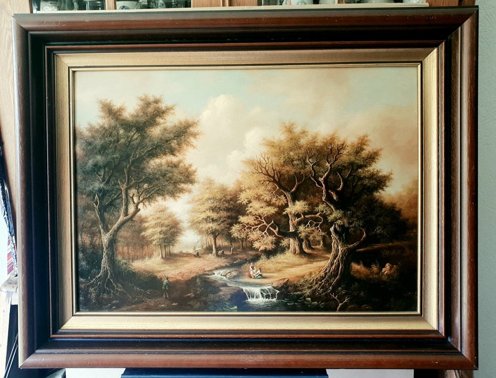 Prachtig boslandschap olieverf op paneel gesigneerd, Antiek en Kunst, Ophalen, Klassiek, Ingelijst, Paneel