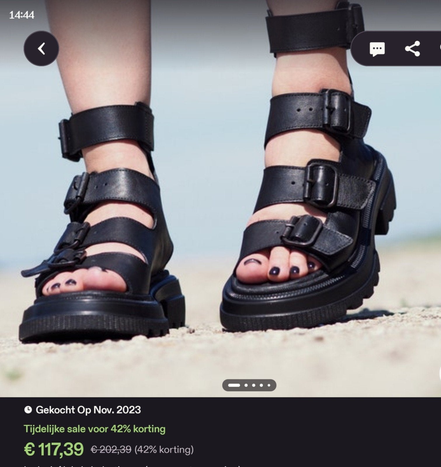 Zwarte sandalen met gespen en dikke zool - Maat 39, Kleding | Dames, Ophalen of Verzenden, Zo goed als nieuw, Zwart, Sandalen of Muiltjes