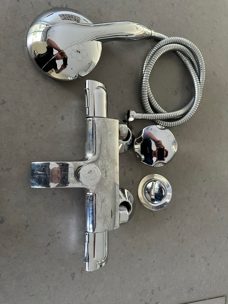 Grohe thermostaat bad/ hand douchekraan en slang, Ophalen, Gebruikt, Chroom, Bad