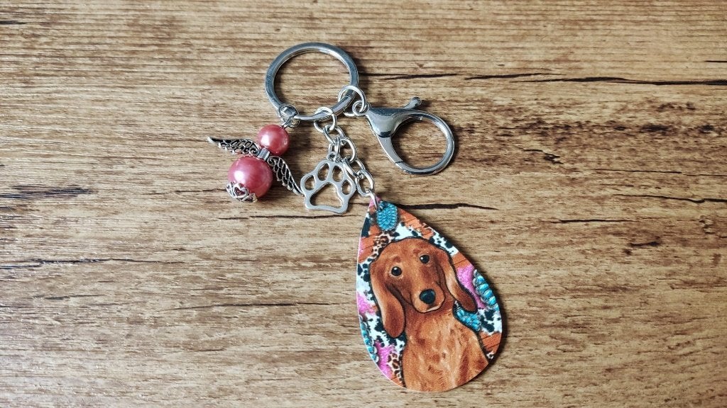 Tas / Sleutelhanger Teckel Dachshund leer beschermengeltje, Verzenden, Nieuw, Dier of Natuur