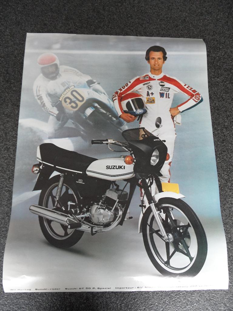 Suzuki GT50P Special oldtimerbromfiets poster, Wil Hartog, Ophalen of Verzenden, Zo goed als nieuw, Motoren