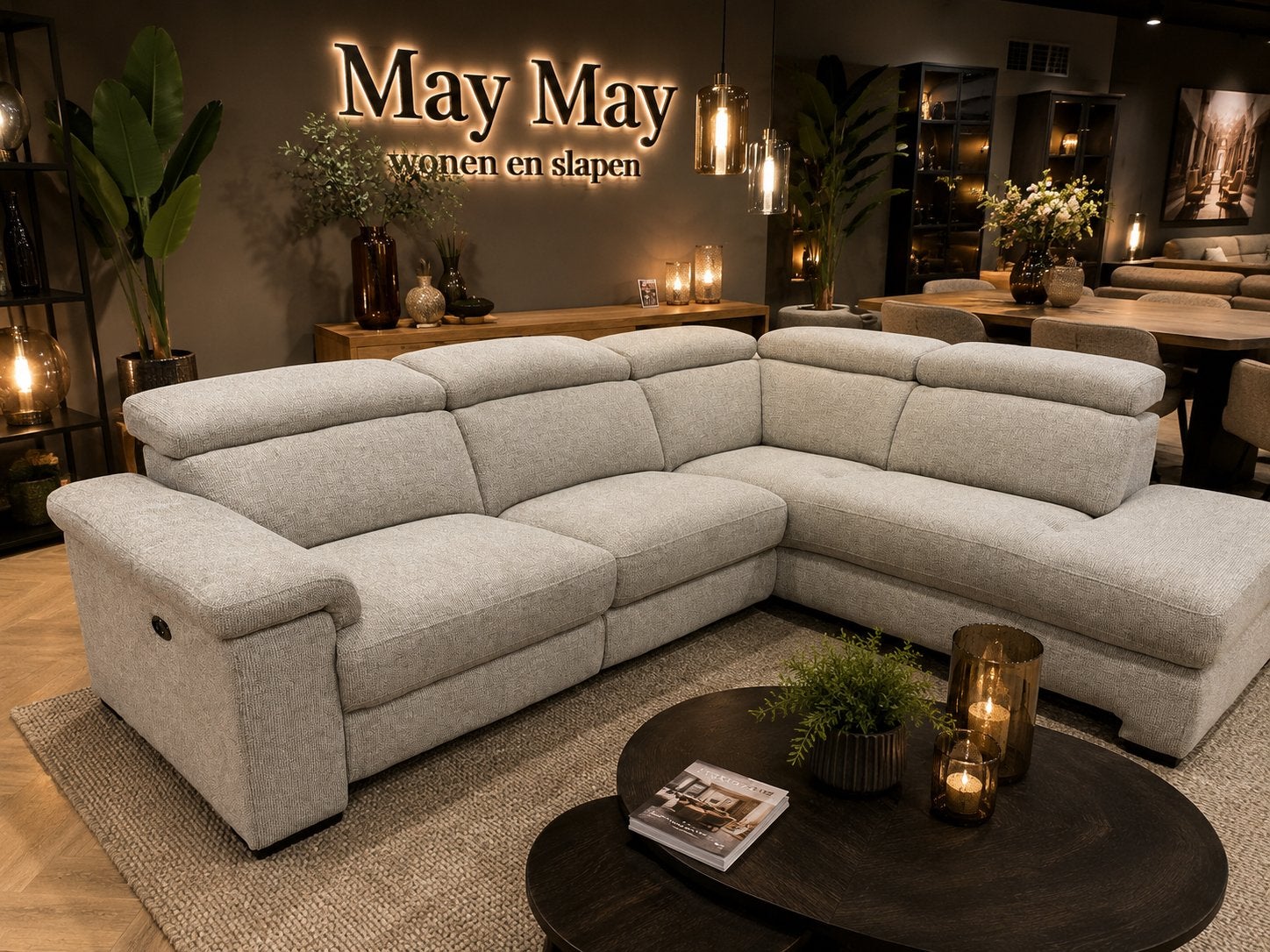 Hoekbank 265x205 met Elektrische relaxfunctie Beige E-7395