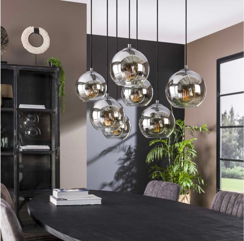 Design hanglamp smoke glas 7-lichts Bubble Shaded, Ophalen, Zo goed als nieuw, Glas, Minder dan 50 cm