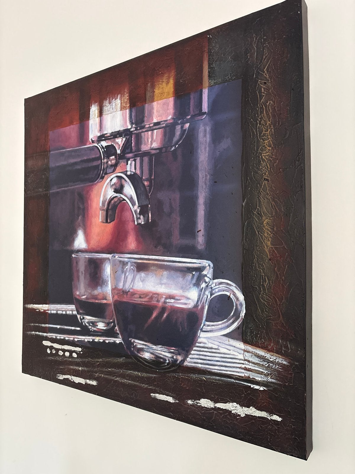 Modern schilderij: Espresso machine met twee kopjes, Antiek en Kunst, Ophalen, Doek, Realistisch, Stilleven