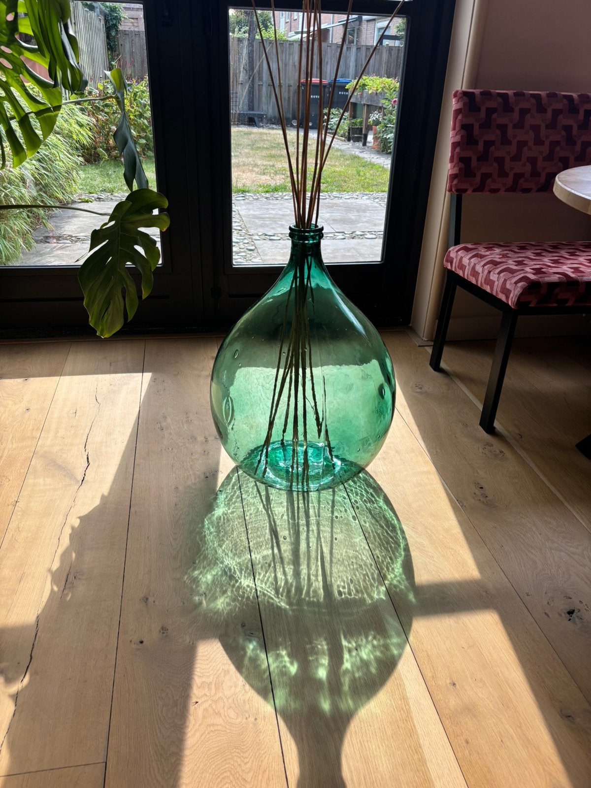 Grote glazen mandfles | demijohn | dame-jeanne | blauwgroen, Ophalen