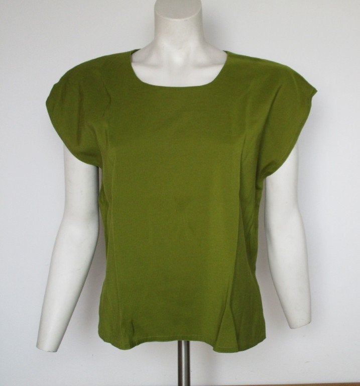 Nr.187: Leuke Handgemaakte Top van maat L mosgroen, Kleding | Dames, Maat 42/44 (L), Ophalen of Verzenden, Zo goed als nieuw, Korte mouw