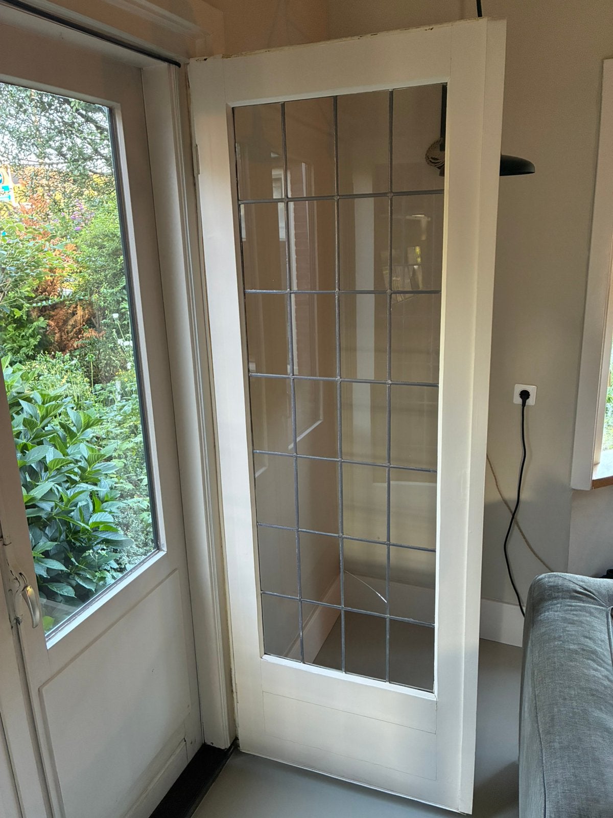 Originele jaren 30 ensuite deuren-dubbele deuren- 152x215 cm, Ophalen, Gebruikt, Binnendeur, Glas