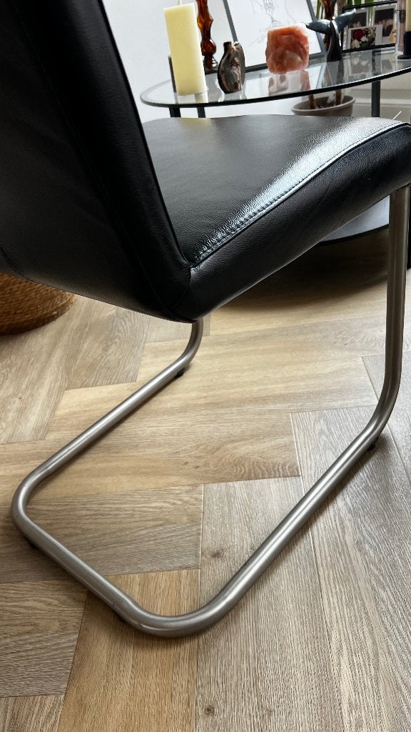 2 Genuine Leather Dining Chairs – Sanders Wonen – Black, Ophalen, Gebruikt, Twee, Zwart