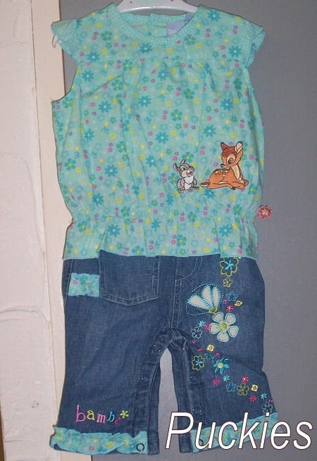 Groene bloes + jeans Bambi / Disney maat 74 NIEUW (6481), Disney, Meisje, Nieuw, Ophalen of Verzenden