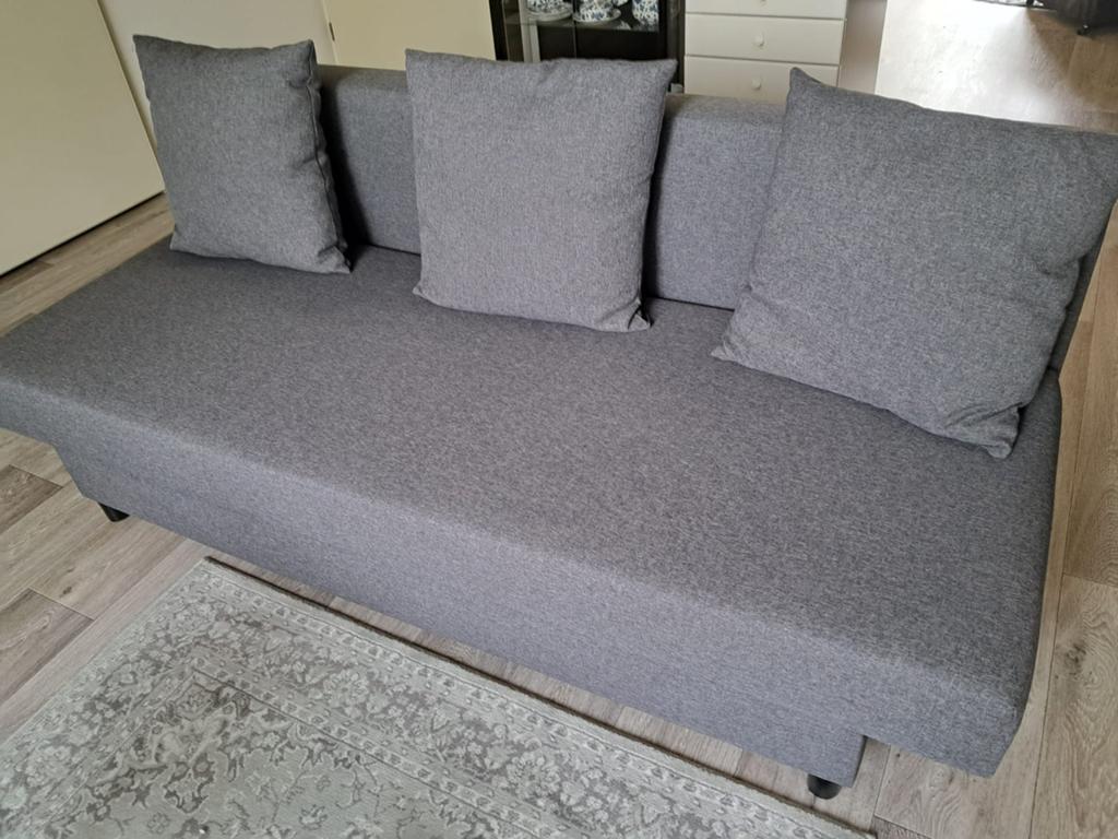 IKEA ASARUM Slaapbank met opbergruimte - Grijs, Huis en Inrichting, Slaapkamer | Slaapbanken, Ophalen, Tweepersoons, 190 cm of minder