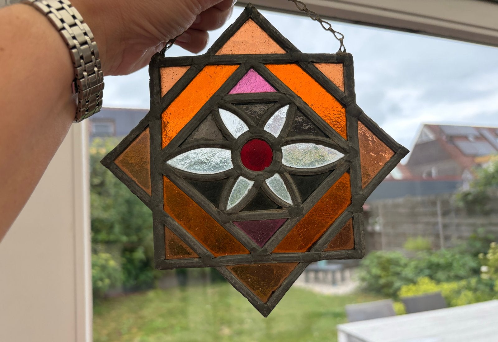 Vintage Glas-in-lood raamhanger, Ophalen of Verzenden