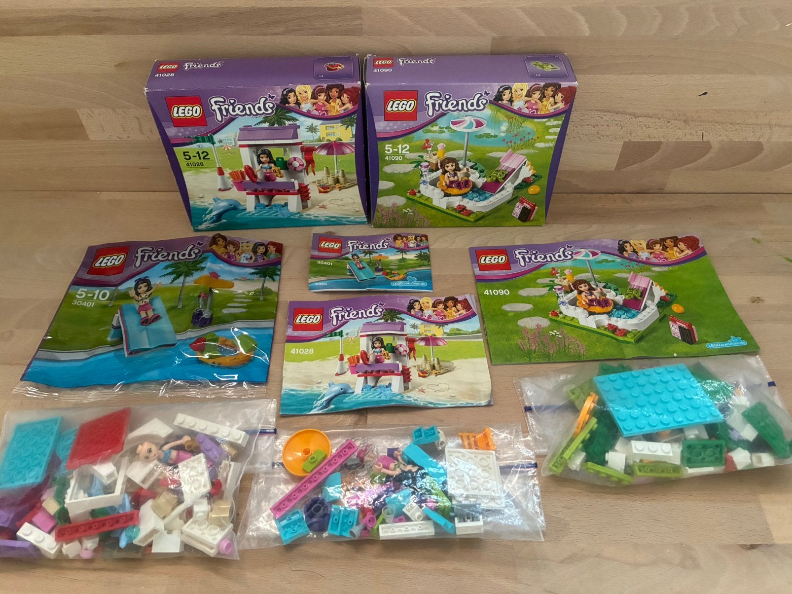 Lego friends 41028 41090 30401 strand zwembad met doos, Gebruikt, Inclusief minifiguren, Lego, Friends