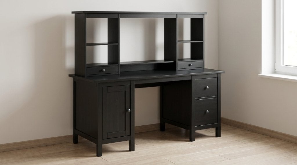 IKEA HEMNES bureaucombinatie zwartbruin met opbouw, Ophalen, Gebruikt, 155 cm, 65 cm