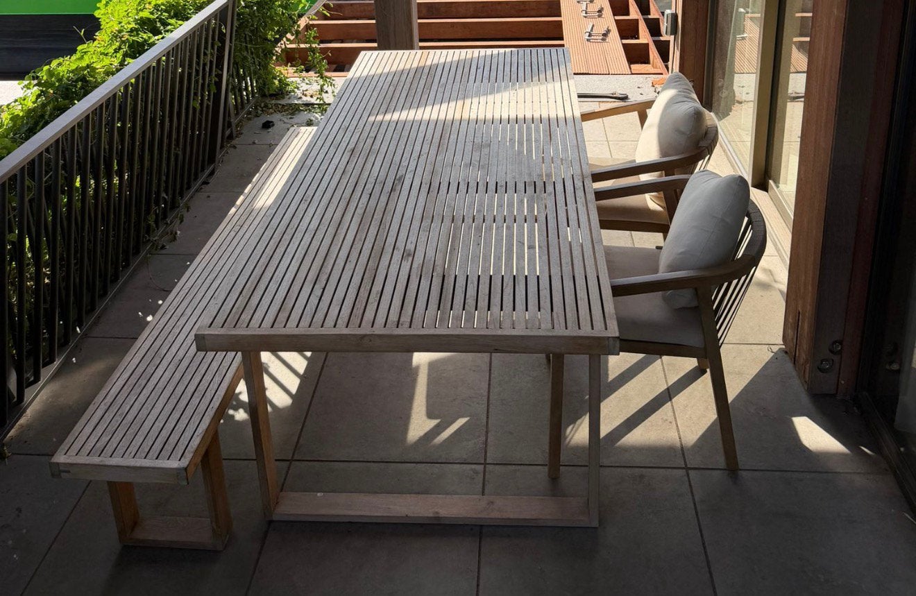 Kave Home luxe tuinset – massief gerecycled teakhout, Tuin en Terras, Tuintafels, Ophalen of Verzenden, Zo goed als nieuw, Rechthoekig