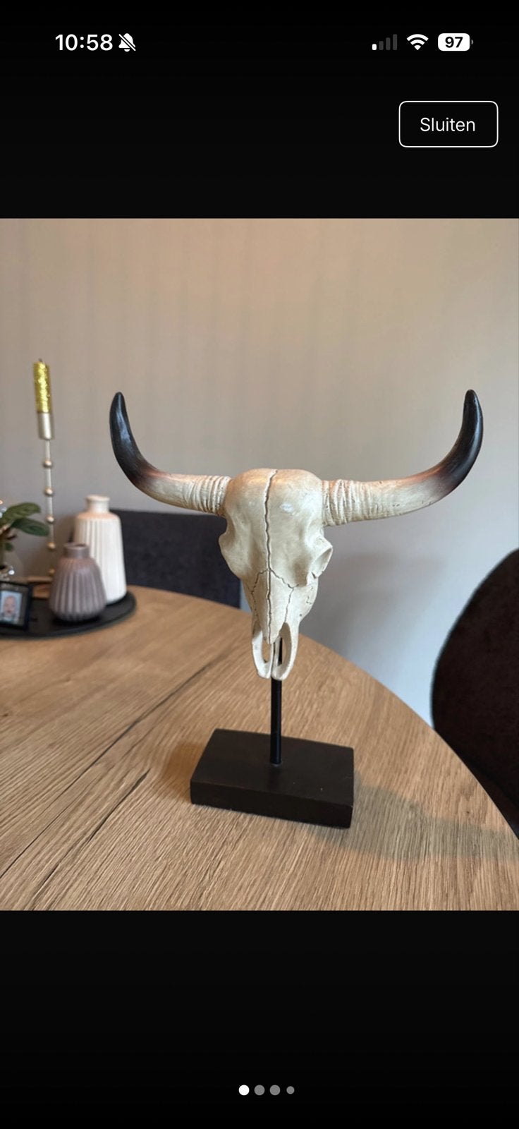 Decoratieve Stierenkop met Hoorns - Uniek Woonaccessoire, Huis en Inrichting, Vintage, Ophalen of Verzenden, Zo goed als nieuw