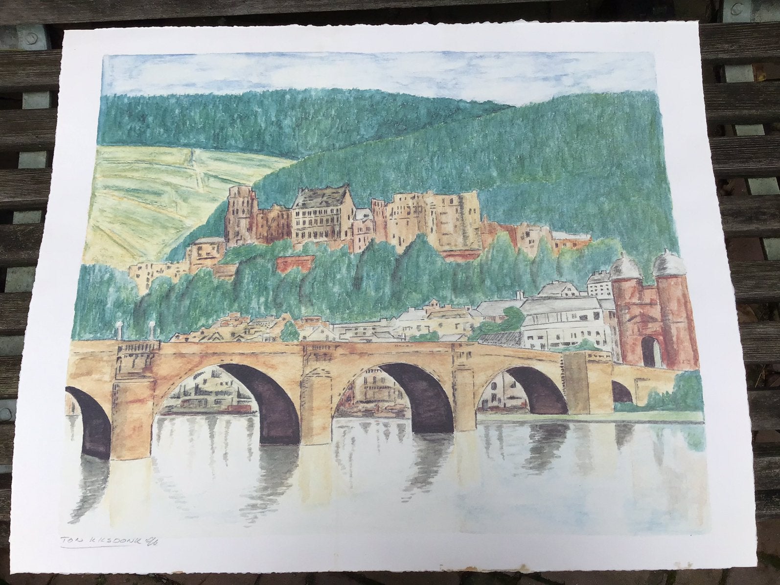 Landschap door Ton Kilsdonk, gesigneerd, Antiek en Kunst, Kunst | Litho's en Zeefdrukken, Ophalen of Verzenden