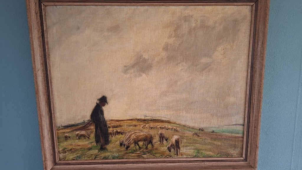 Olieverfschilderij Franz Delaforgue – Heidelandschap (113 cm, Antiek en Kunst, Ophalen, Doek, Gesigneerd, Landschap