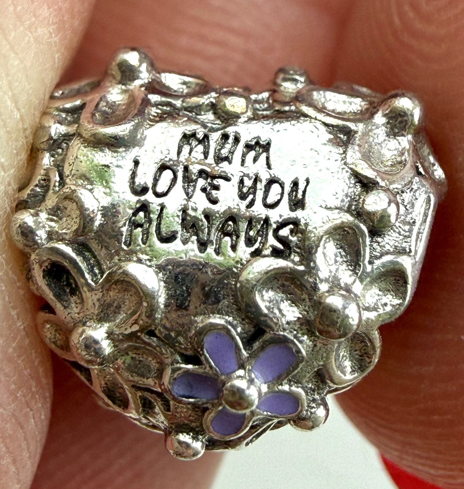 Prachtige Originele Pandora Bedel - Mum Daisy Heart, Ophalen of Verzenden, Zo goed als nieuw, Zilver, Pandora
