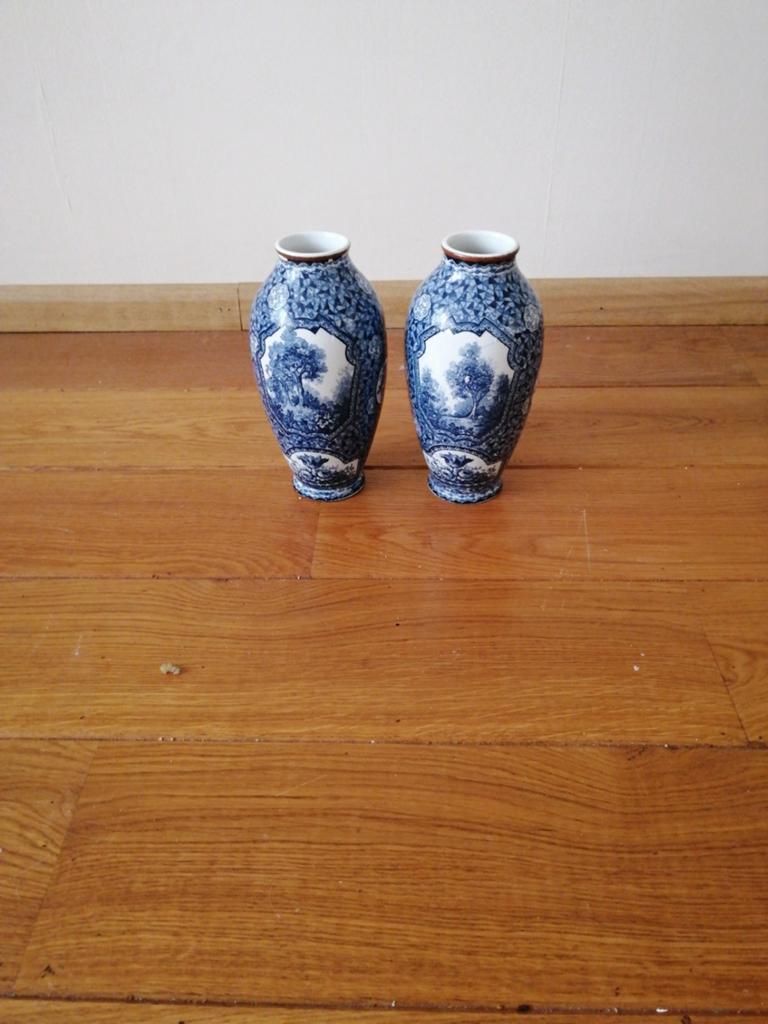Set van 2 Delfts blauwe vazen met landschap, Antiek en Kunst, Ophalen of Verzenden