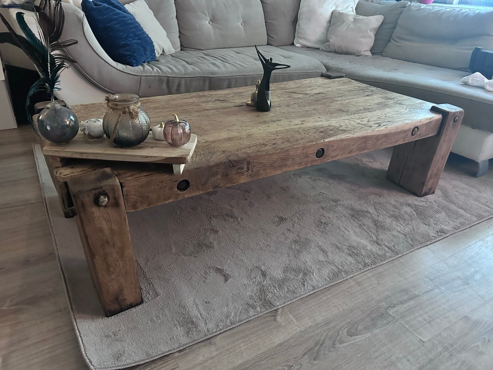 Robuuste salontafel van bielzen - 160x80x41,5 cm, Gebruikt, 150 tot 200 cm, Overige houtsoorten, 50 tot 100 cm