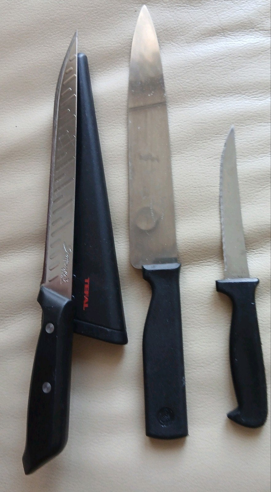 Messen 3  (1 mes Tefal), Los bestek, Zo goed als nieuw, Rvs of Chroom, Snijmes